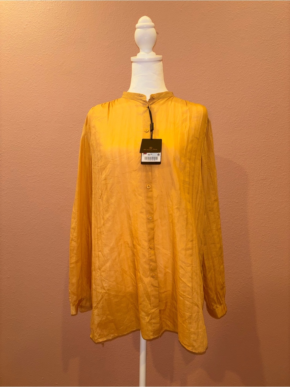 NWT Massimo Dutti Silk/Cotton Blend Collarless Button Up Blouse Size 8